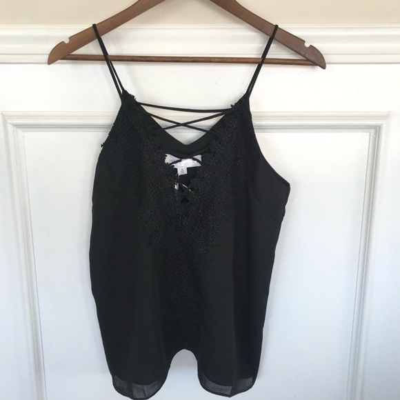 Lace-Up Lace Cami Tank Black - Picture 9 of 10